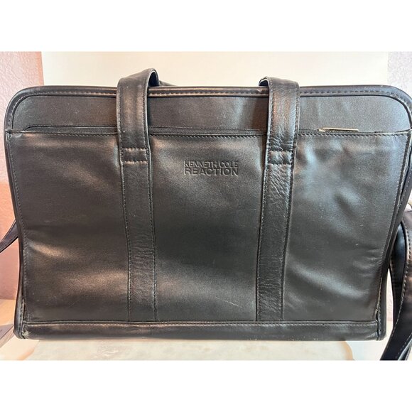 Kenneth Cole Reaction Black Leather Laptop Briefcase Bag Handles Shoulder Strap - Picture 11 of 11